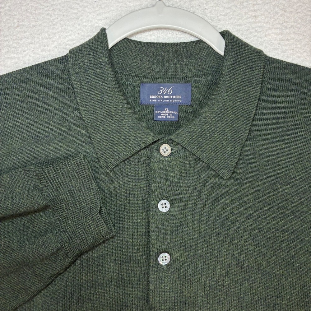 Vintage Brooks Brothers Sweater Polo Men XL Green Merino Wool Old Money 346 90s